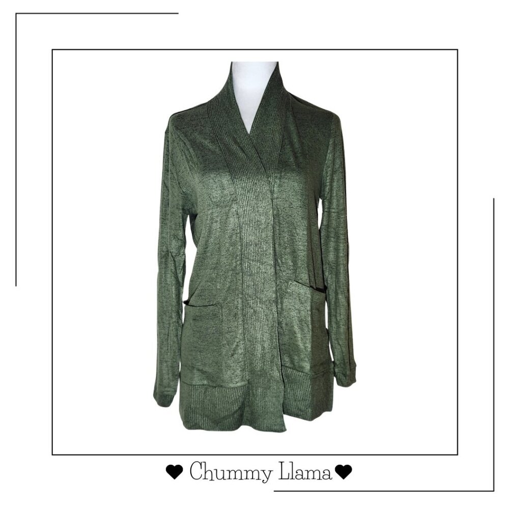Bobeau Olive Green Open-Front Cardigan – Soft Lightweight Knit, Size MP